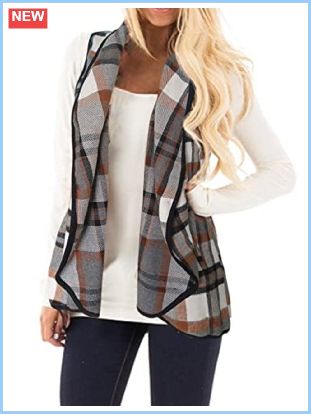 Plaid Vest Lapel Open Front Sleeveless Cardigan